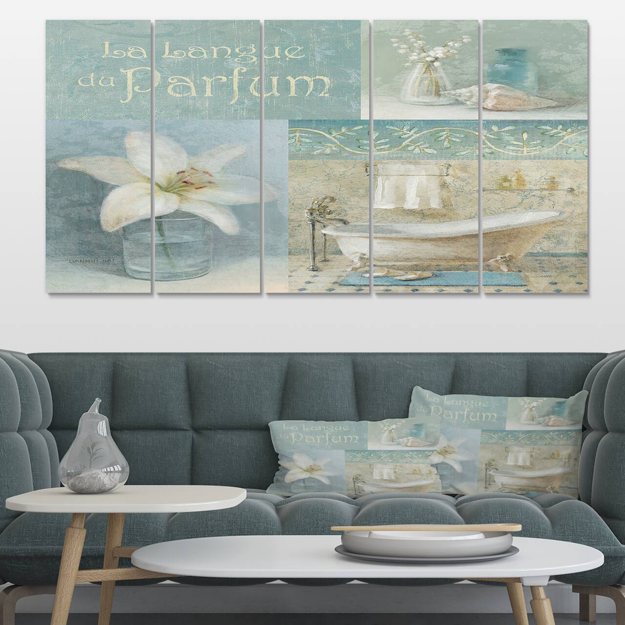 Designart - Bathroom Lily Parfum Bath Story - Traditional Premium Canvas Wall Art